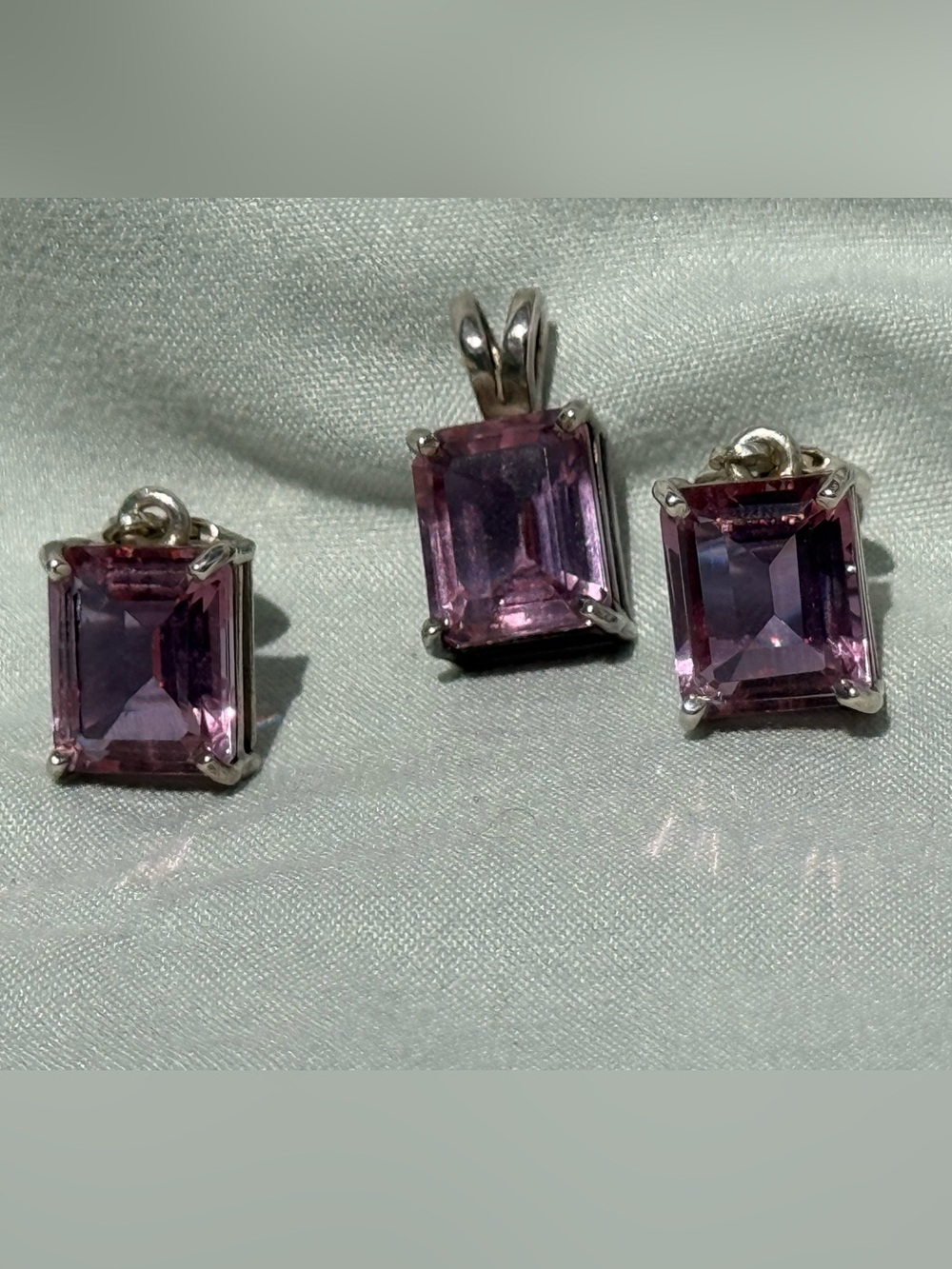 Sterling Silver Purple Gem Pendant and Earring Set